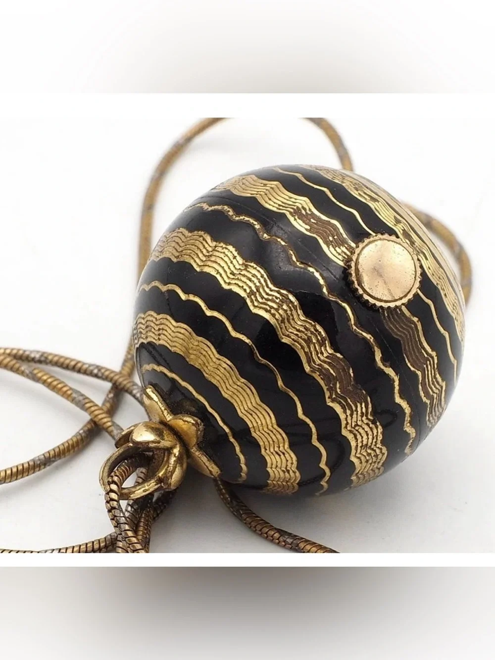 Vintage Black enamel and Gold Pendant Watch Necklace